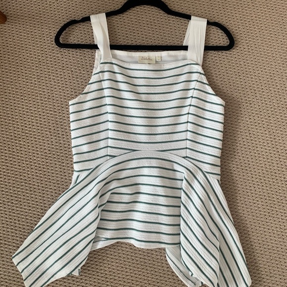 Deletta Green and White Striped Peplum Tank - Picture 4 of 5